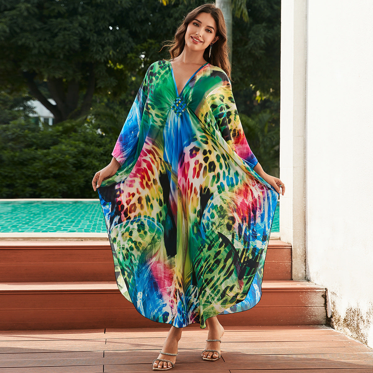 European And American Printed Chest Woven Beach Cover-up
