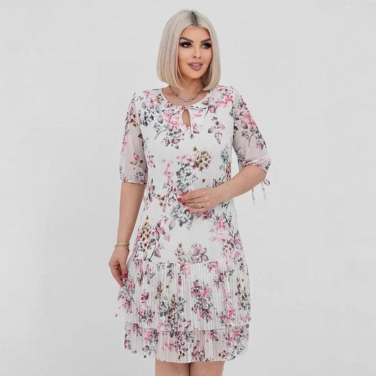 Women's Lace Up Simple Printed Pleated Dress