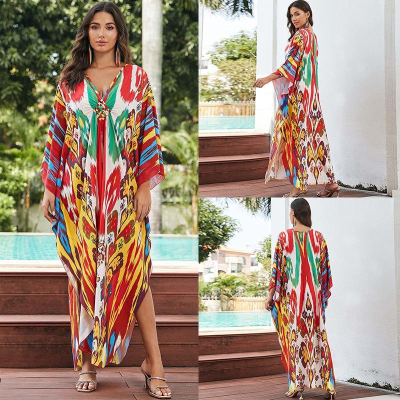 European And American Printed Chest Woven Beach Cover-up