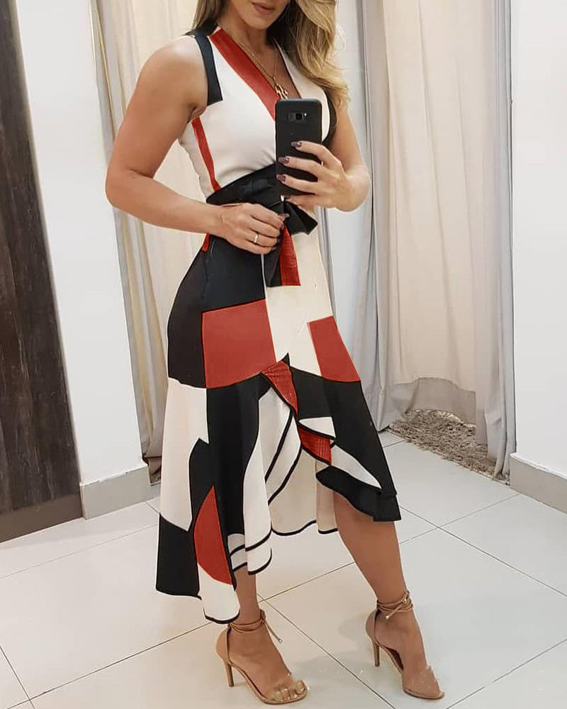 Sleeveless contrast print ladies dress