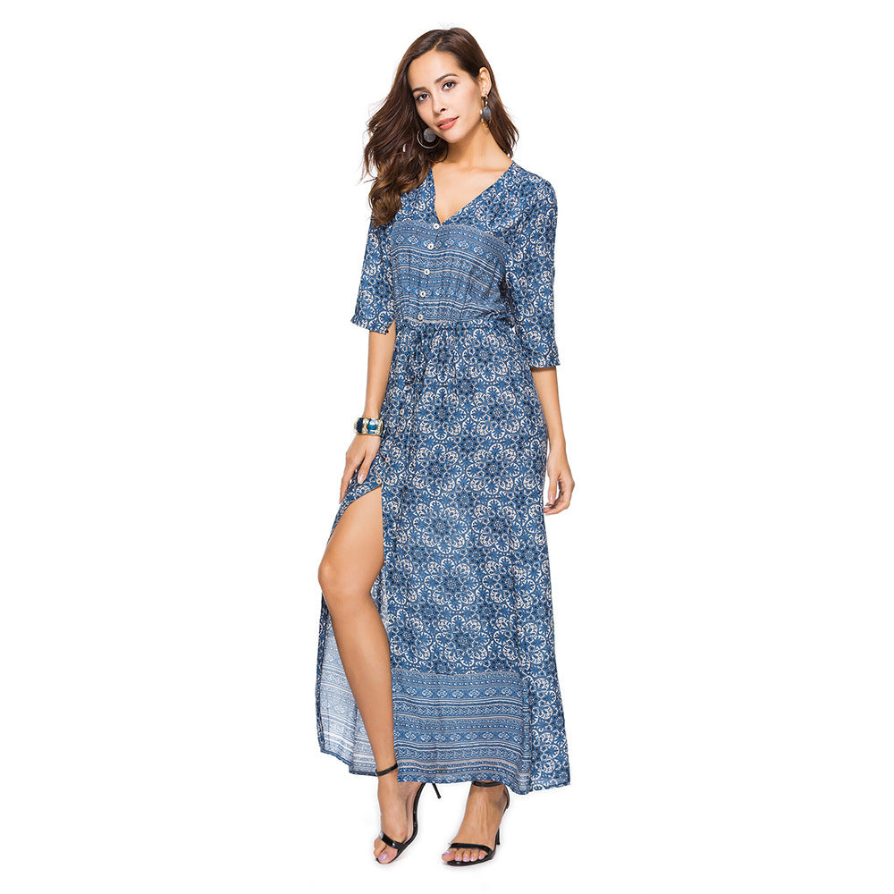 Thai holiday cardigan dress printed stretch beach skirt