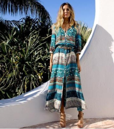 Thai holiday cardigan dress printed stretch beach skirt