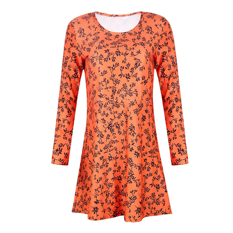 Loose casual wear round neck long sleeve printed dress