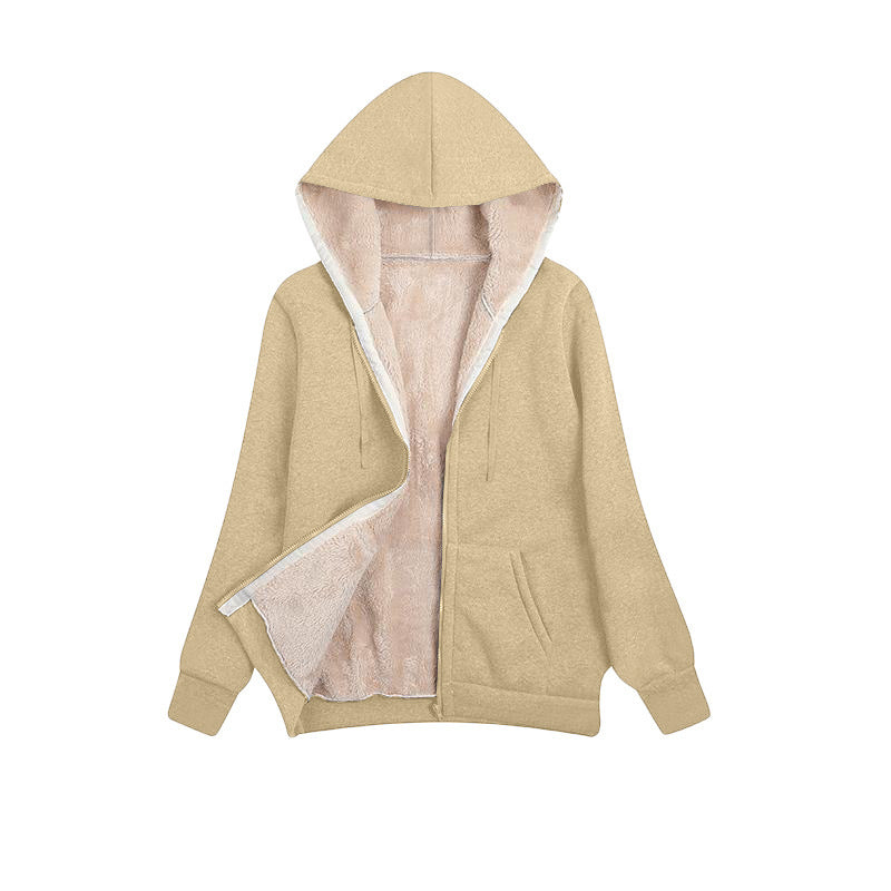 Fleece-lined Thickened Hooded Plush Women's Coat
