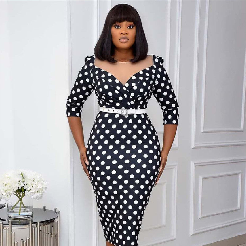 Female Printed Sexy Slim Polka Dot Jumpsuit Midi Dress
