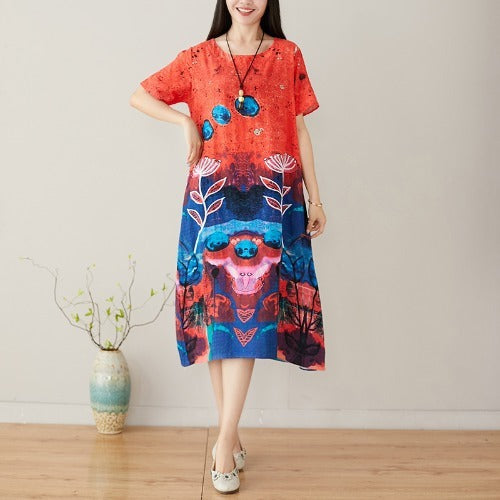 New Style Literary Retro Printed Dress