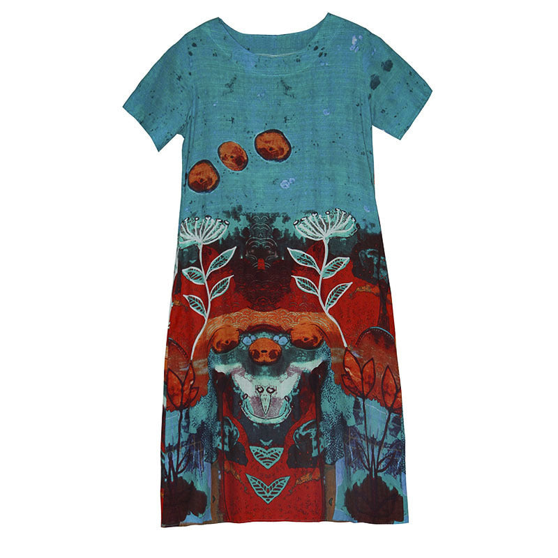 New Style Literary Retro Printed Dress