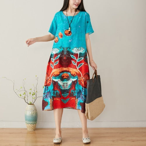 New Style Literary Retro Printed Dress
