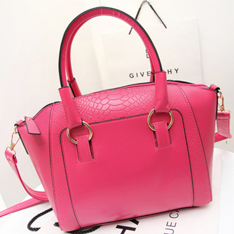 Fashion Crocodile Pattern One-Shoulder Portable Bright Leather Bag