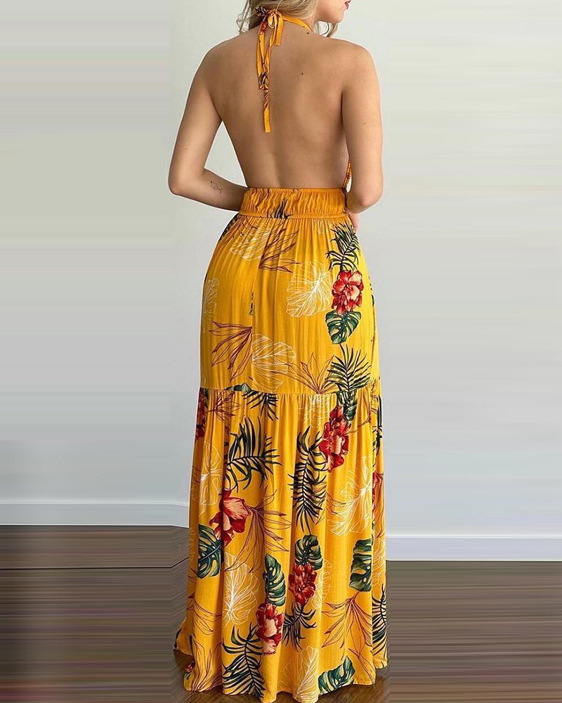 Explosive Ebay New Women's Halter Fashion Printed Dress