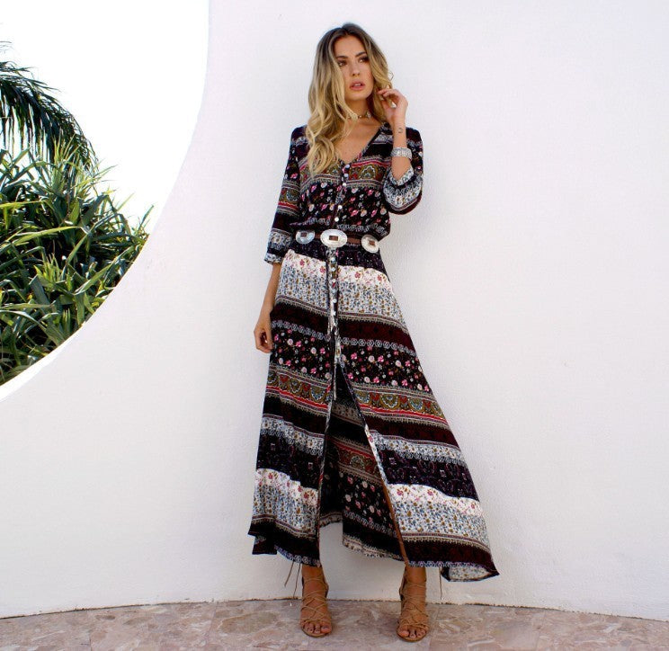 Thai holiday cardigan dress printed stretch beach skirt