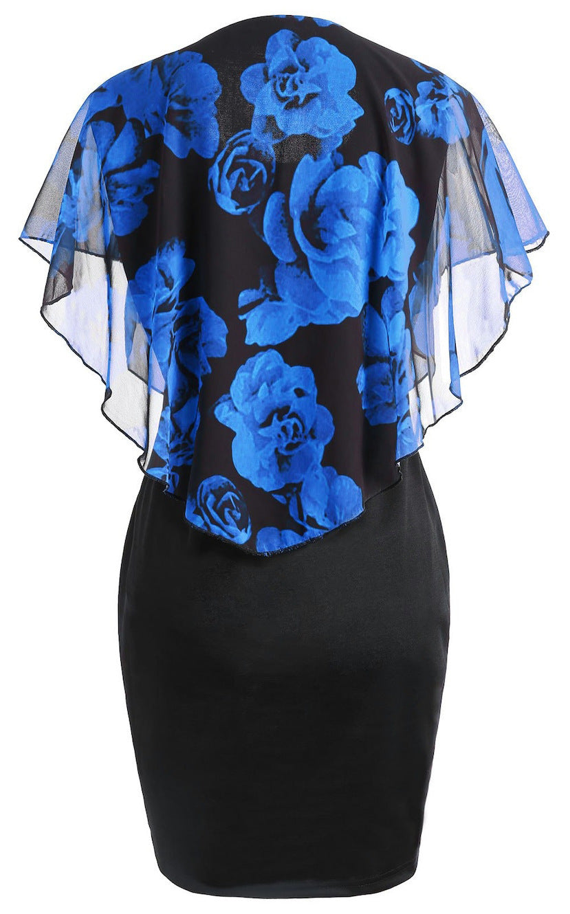 European And American Flower Print Chiffon Shawl Slim Sexy Commuter Professional Dress Women's Spot