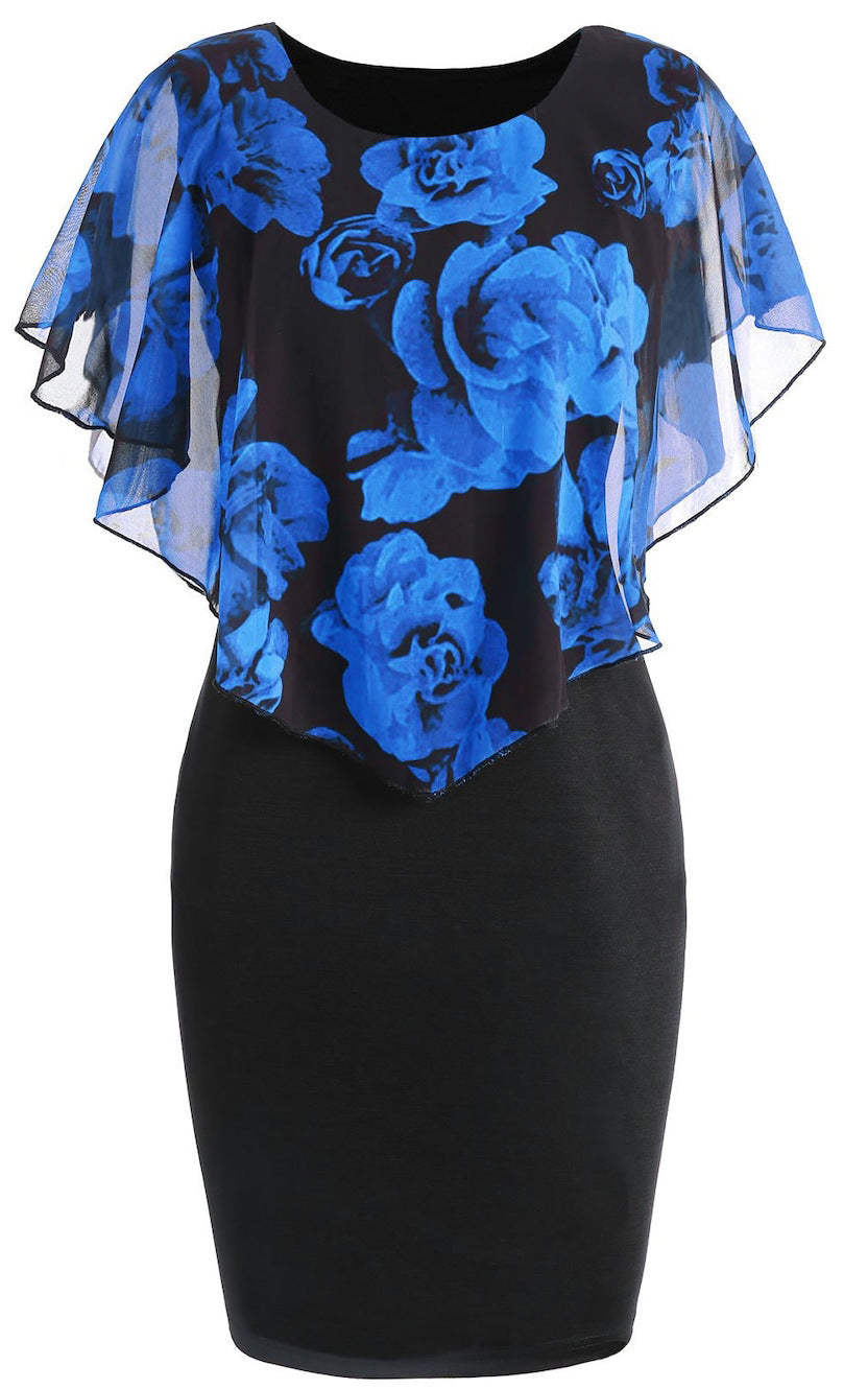 European And American Flower Print Chiffon Shawl Slim Sexy Commuter Professional Dress Women's Spot