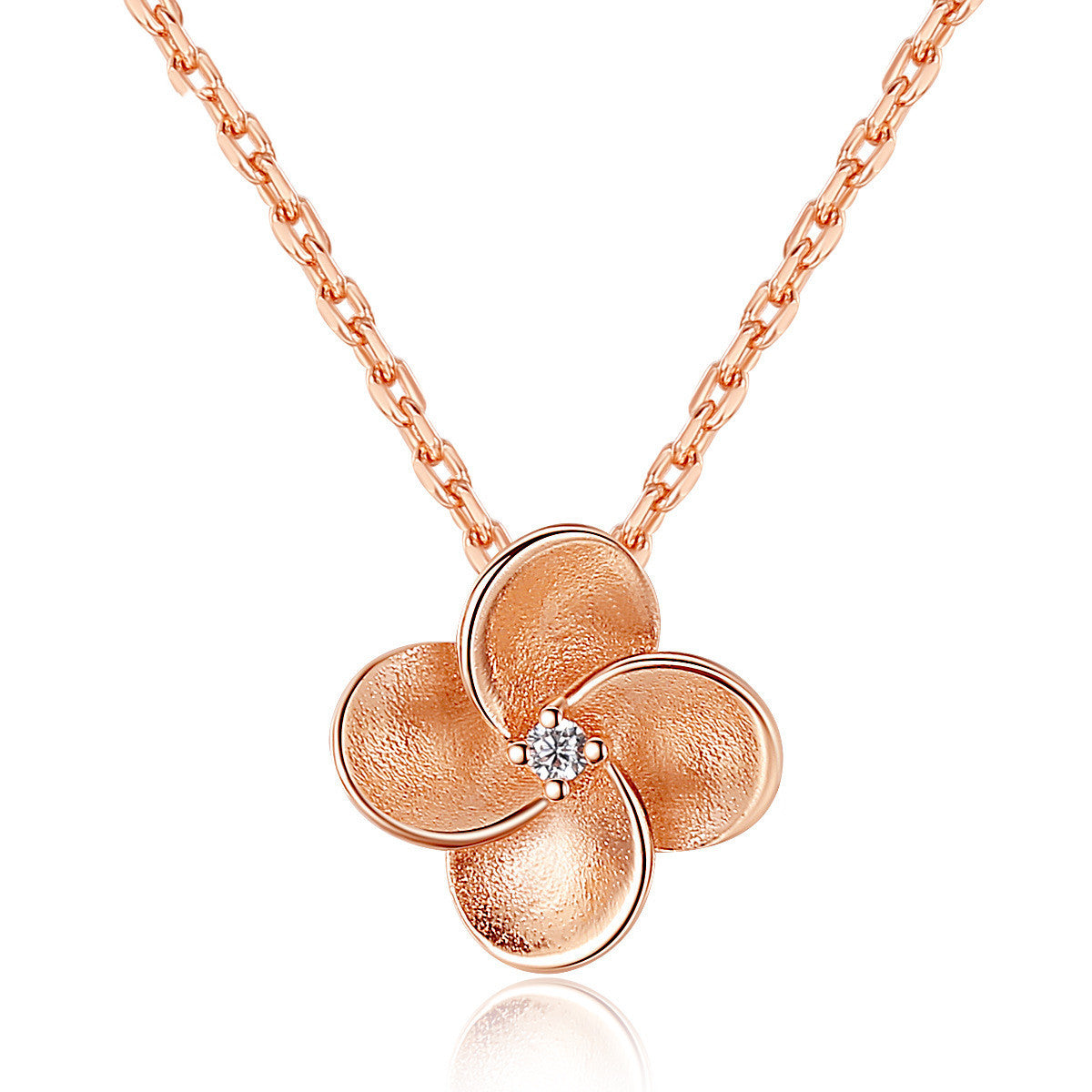 S925 Sterling Silver Necklace Female Korean Style Small Four-Leaf Flower Electroplated Rose Gold Manufacturer Source