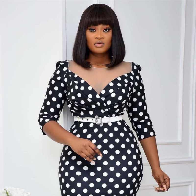 Female Printed Sexy Slim Polka Dot Jumpsuit Midi Dress