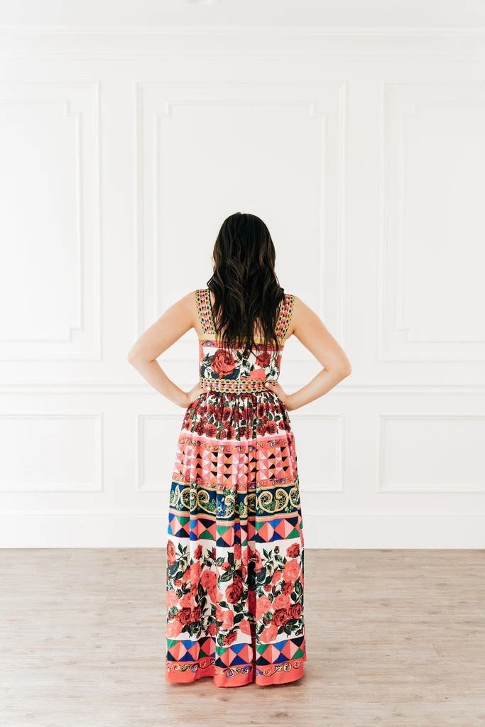 Multi-layer Pleated Printed Large Swing Dress