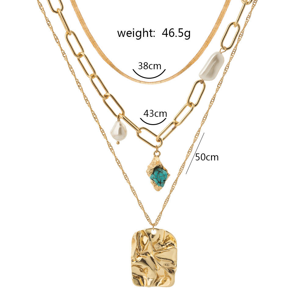 Exaggerated natural loose stone multi-layer necklace