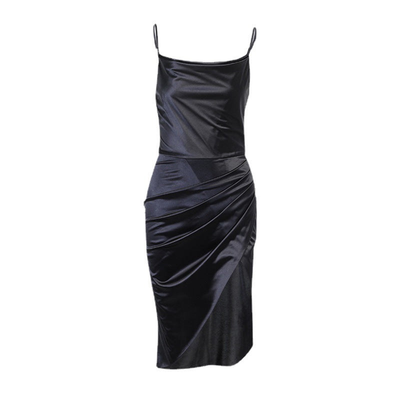 Fashion Sexy Slit Satin Dress European And American Slim Temperament
