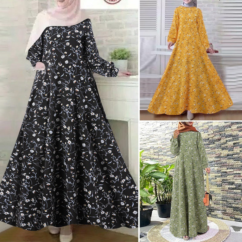 Printed Long Sleeve Vintage Dress