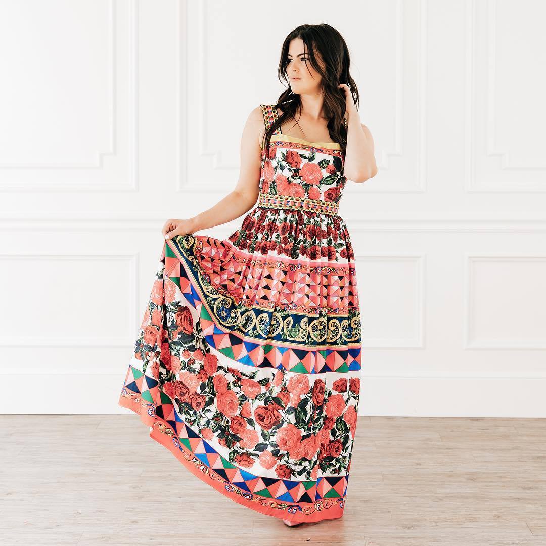 Multi-layer Pleated Printed Large Swing Dress