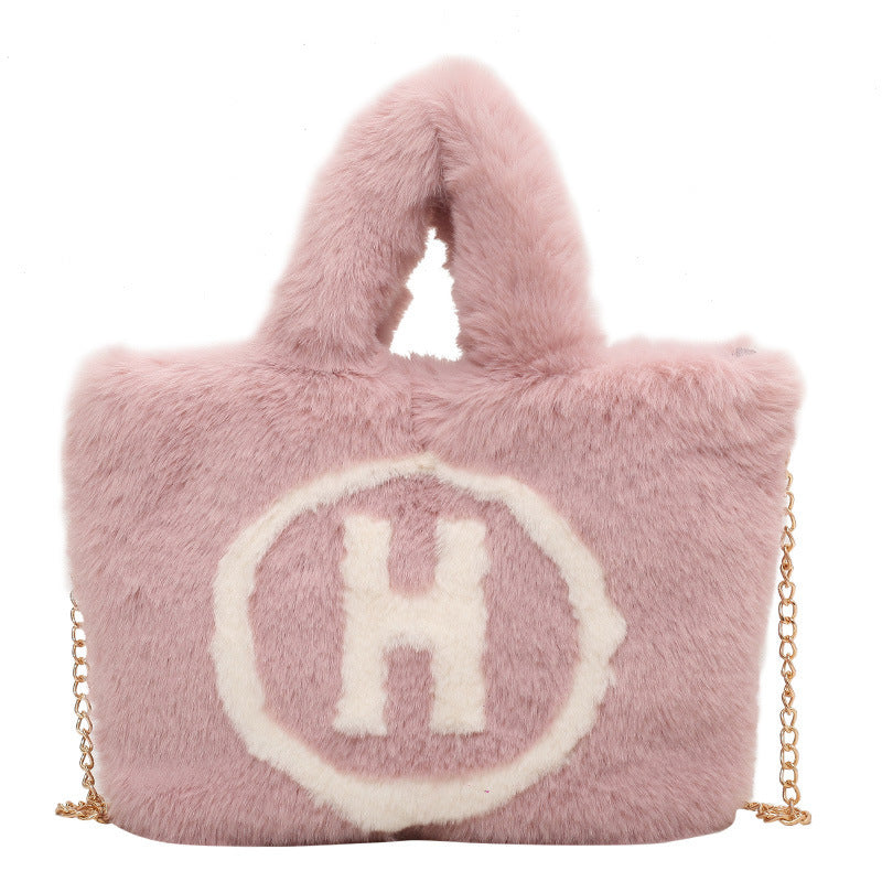 Letter H Printed Plush Color Matching Trendy Portable