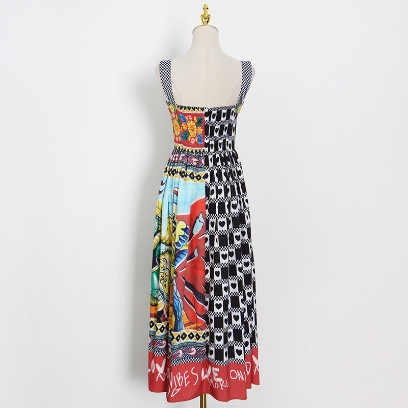 Dress Suspenders High-waist Slim-fit Square-neck Midi Dress