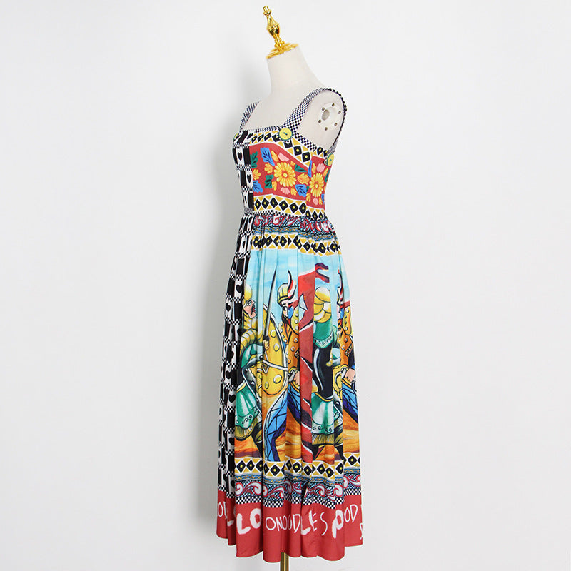 Dress Suspenders High-waist Slim-fit Square-neck Midi Dress