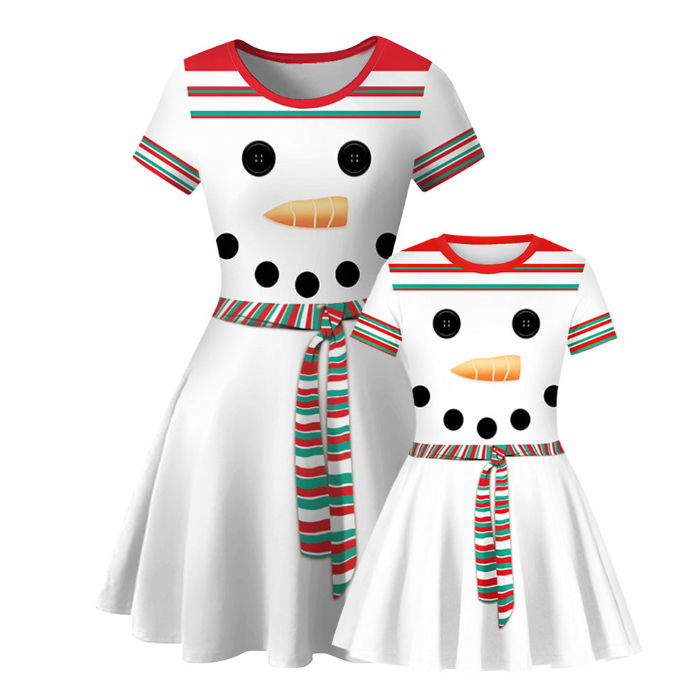 Christmas Elk Digital Print Parent-child Suit Short-sleeved Dress