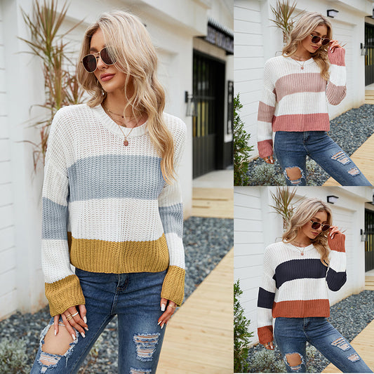 Women's Short Casual Striped Loose Pullover