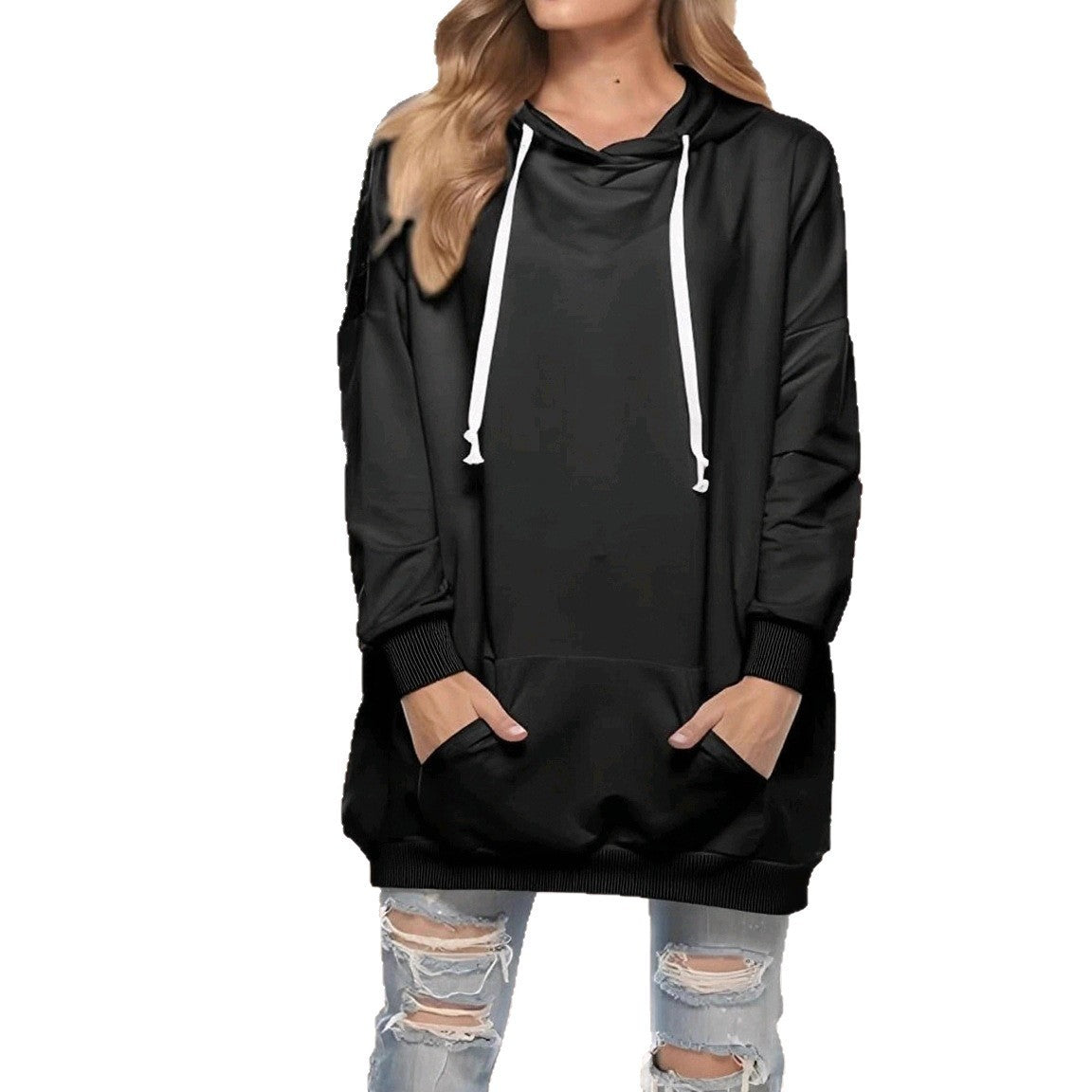 Women's Hooded Pocket Long Sleeve Sweatshirt