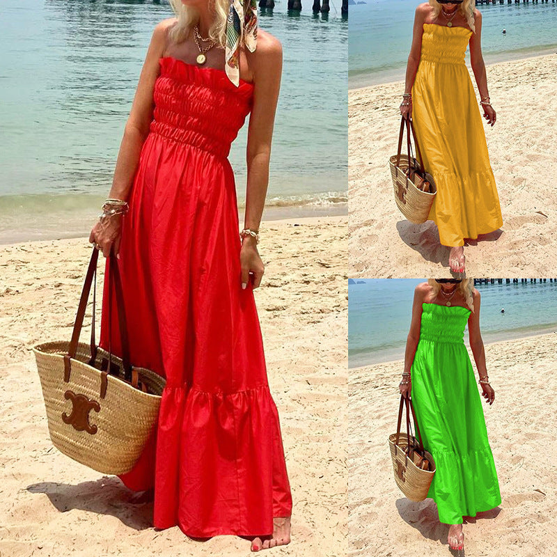 Spring New Women's Fashion Tube Top Bohemian Holiday Dress