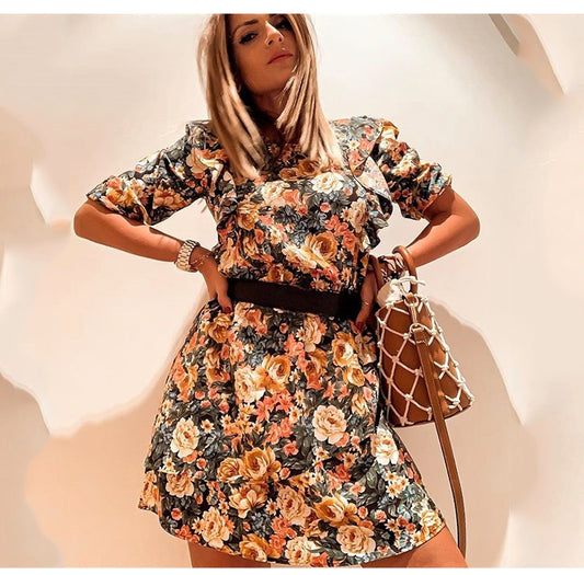 Ruffle print dress