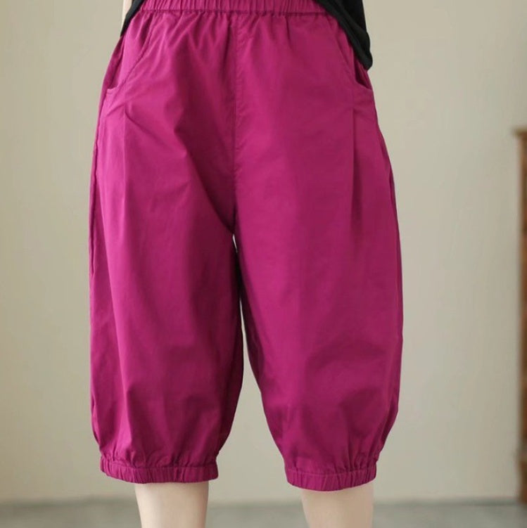 Women's Candy Color Cotton Casual Cropped Pants