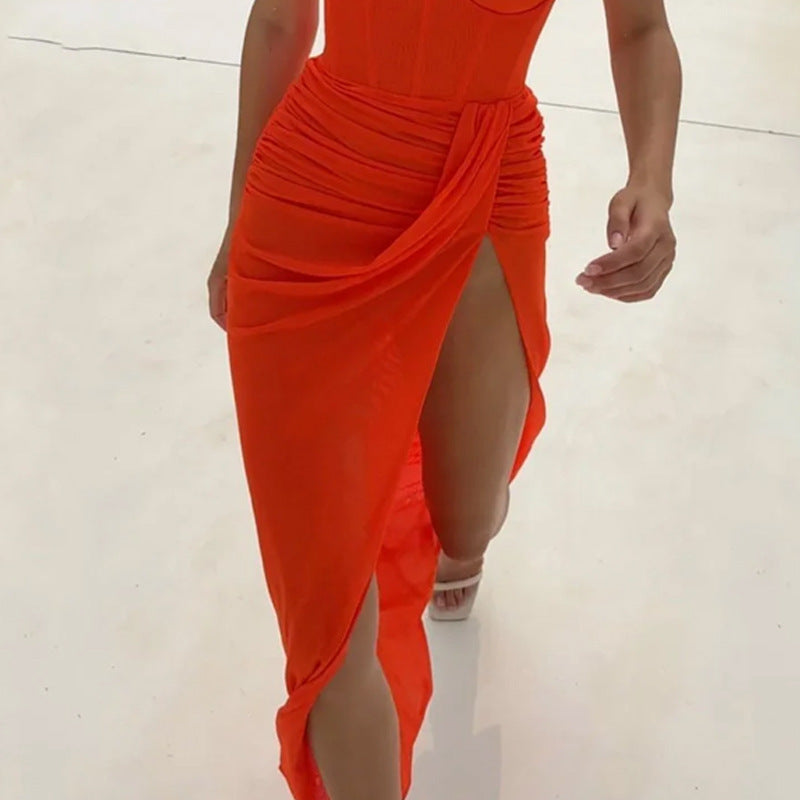 Sleeveless Waist Slit Solid Color Dress