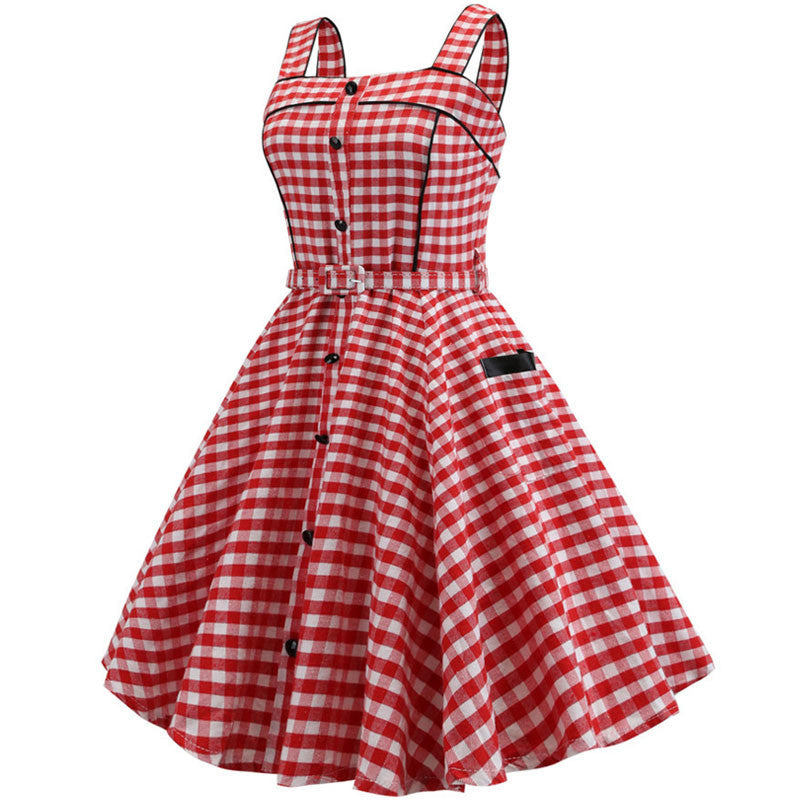 New Ladies Retro Sleeveless Sling Print Dress