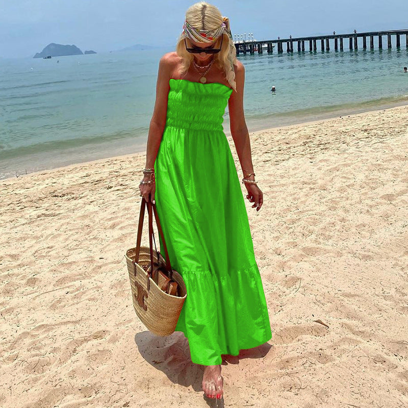 Spring New Women's Fashion Tube Top Bohemian Holiday Dress