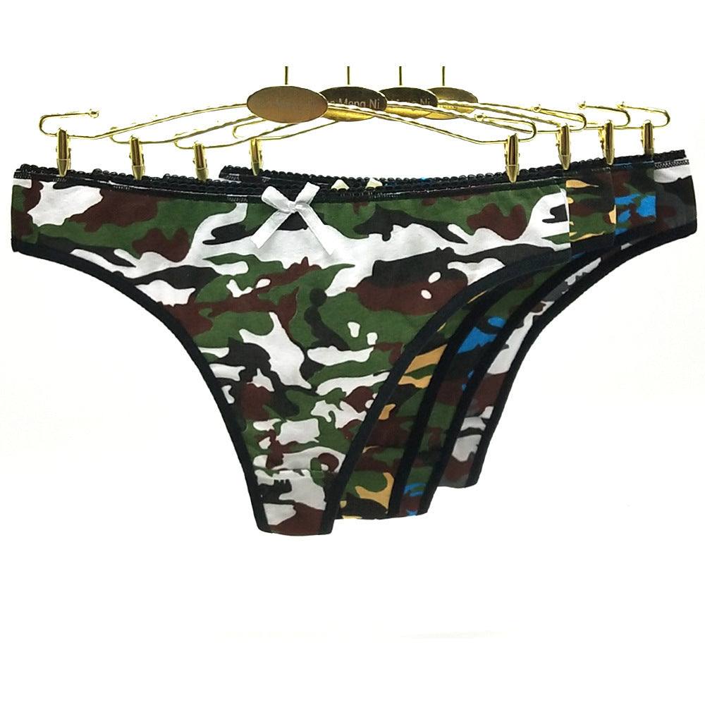 Foreign Trade Sexy Camouflage Women's T-back Cotton Low Waist Spot Women's Underwear