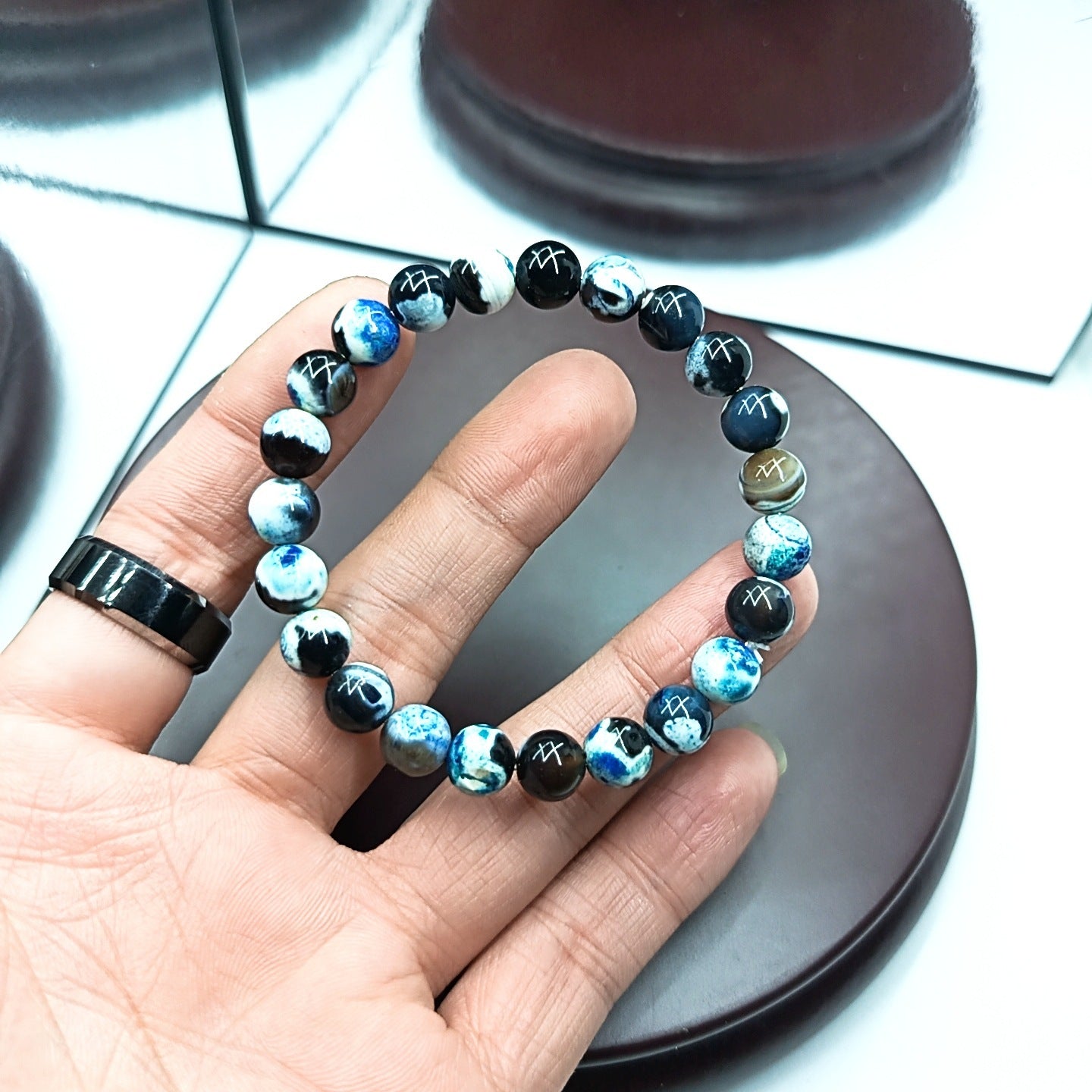 Ladies Bracelet Natural Agate Bohemian 8mm