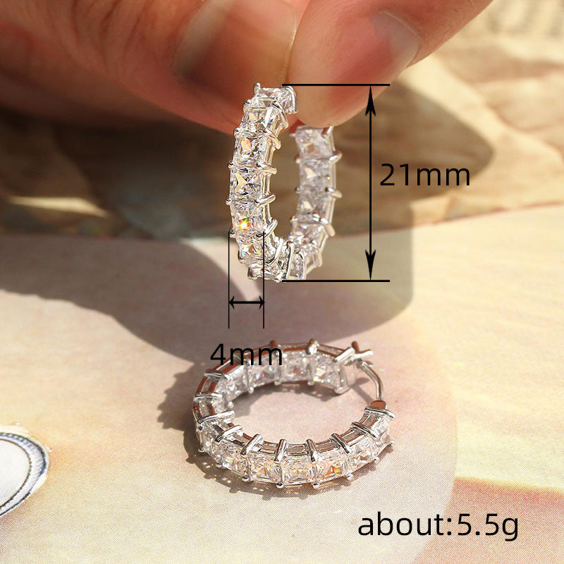 Women's Fashion Versatile Micro Inlaid Square Zircon Earrings
