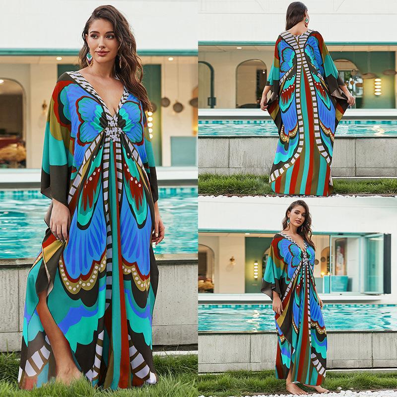 European And American Printed Chest Woven Beach Cover-up