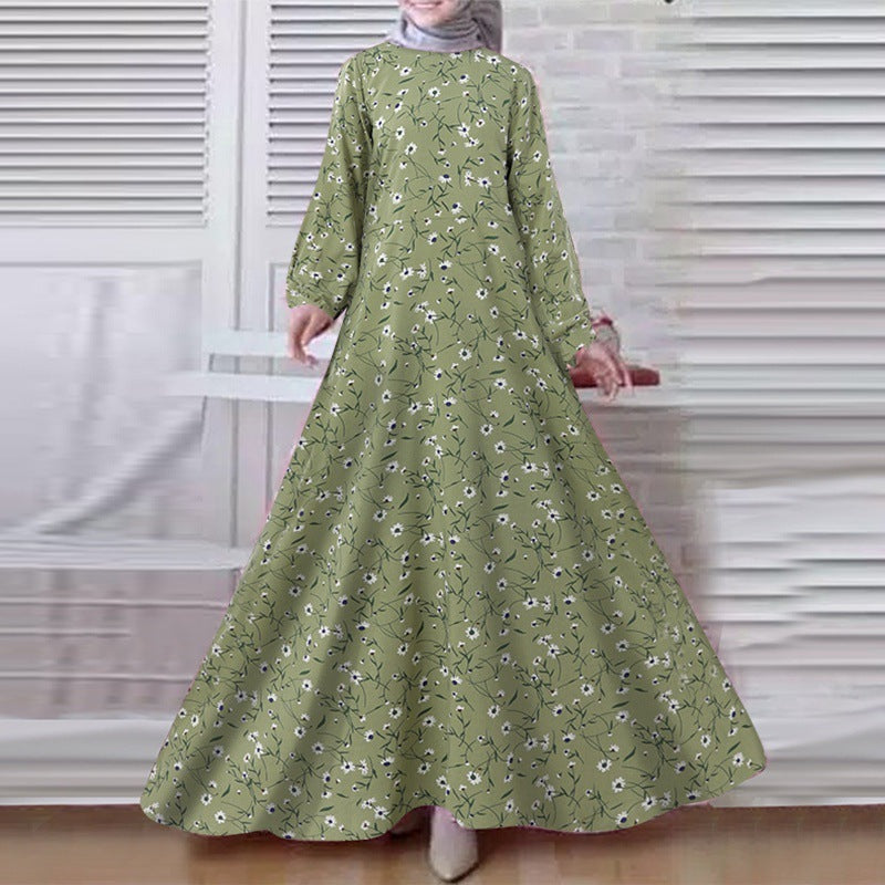 Printed Long Sleeve Vintage Dress