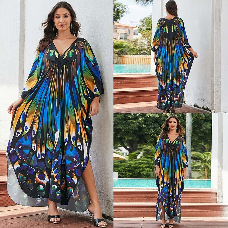 European And American Printed Chest Woven Beach Cover-up
