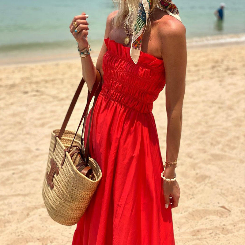 Spring New Women's Fashion Tube Top Bohemian Holiday Dress