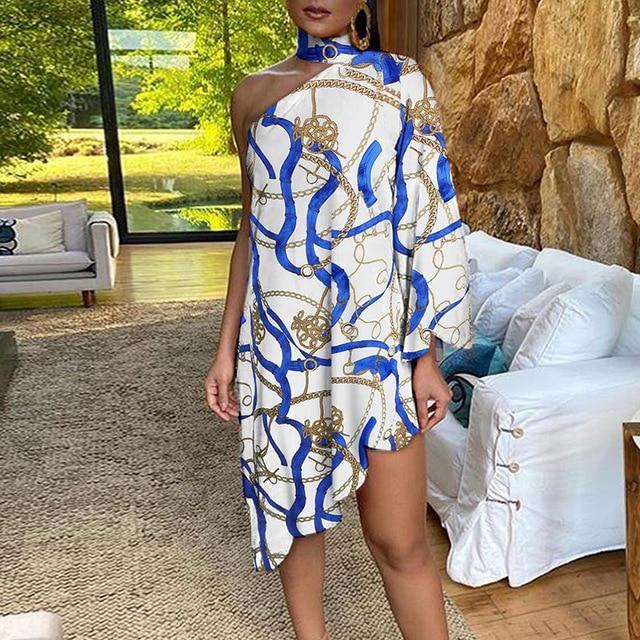 Ruffle print one-sleeve dress
