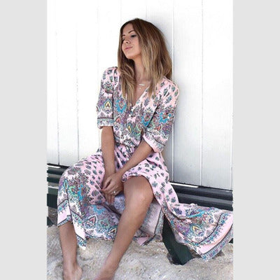 Thai holiday cardigan dress printed stretch beach skirt