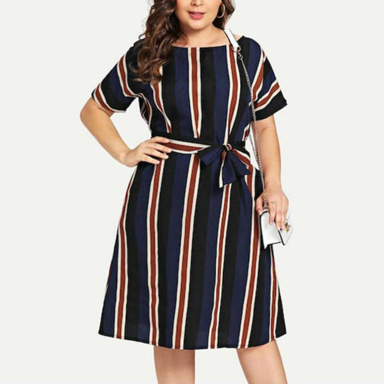 Summer new ladies print striped dress