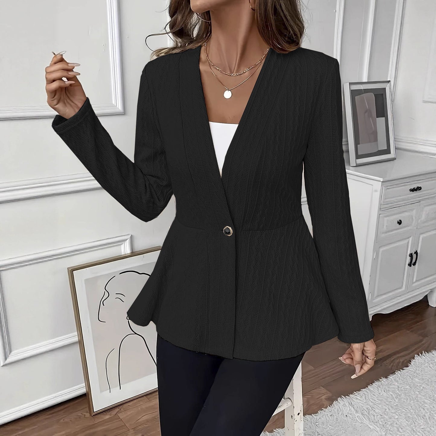 Women's Solid Color One Button Knitted Cardigan