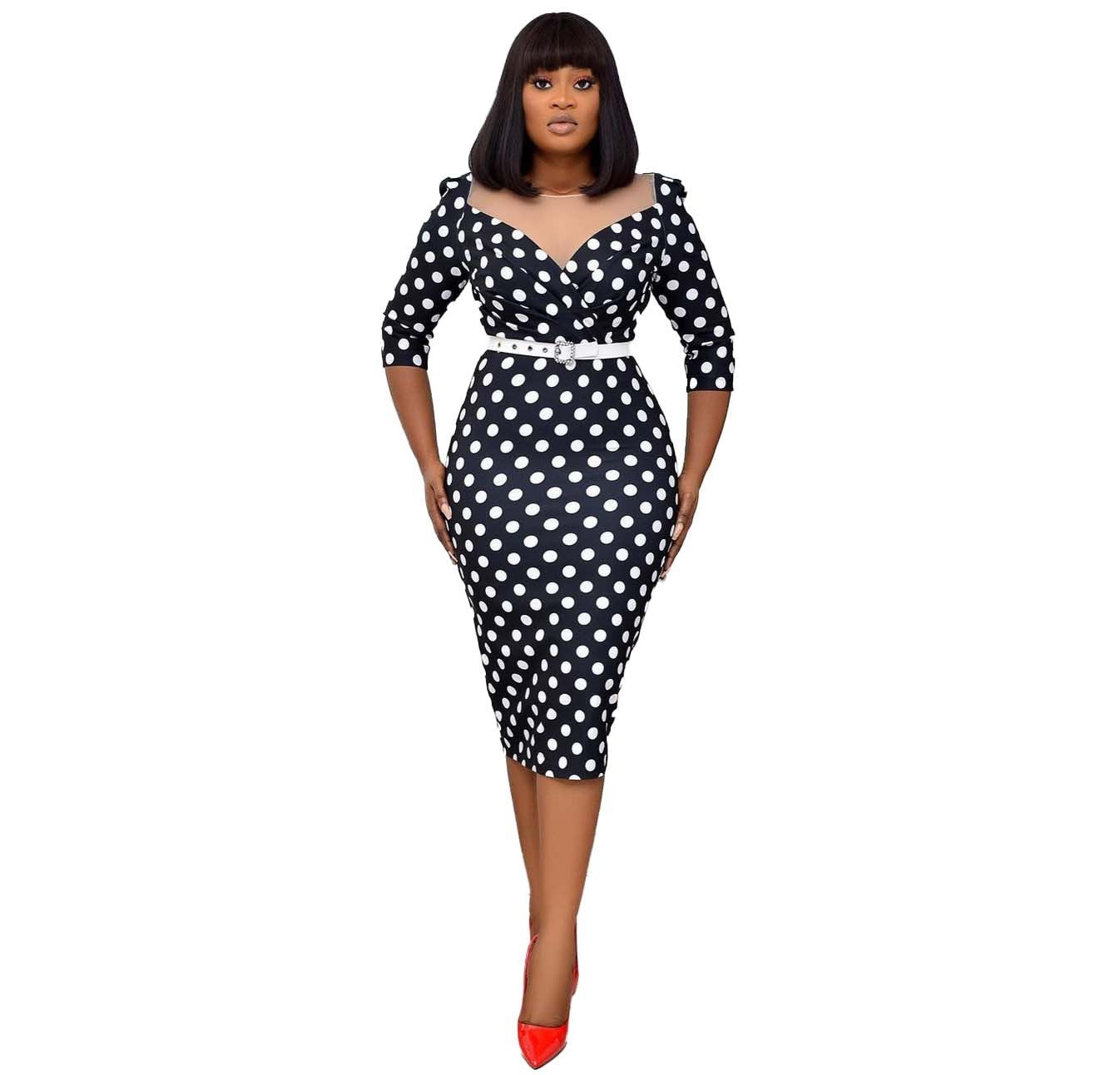 Female Printed Sexy Slim Polka Dot Jumpsuit Midi Dress