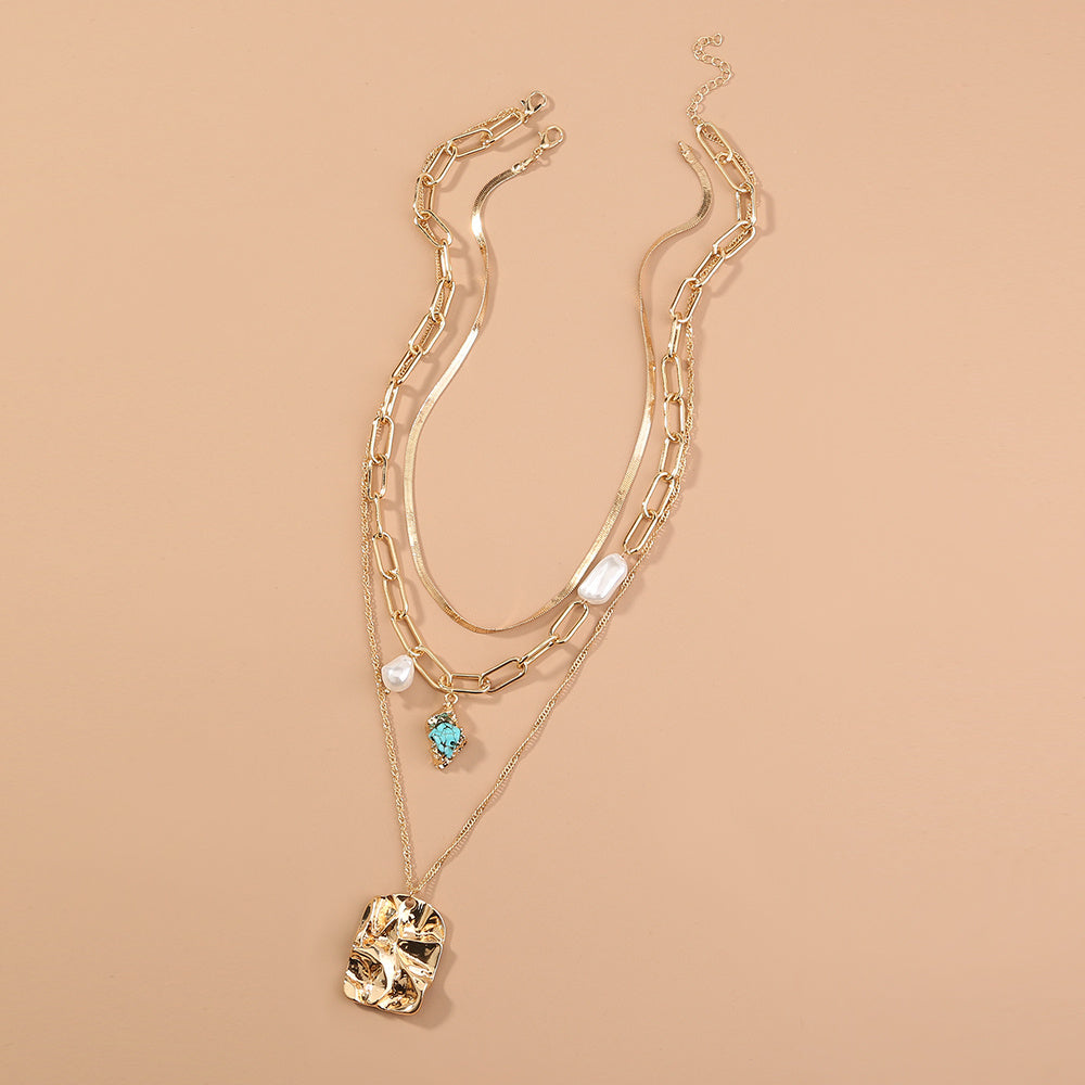 Exaggerated natural loose stone multi-layer necklace