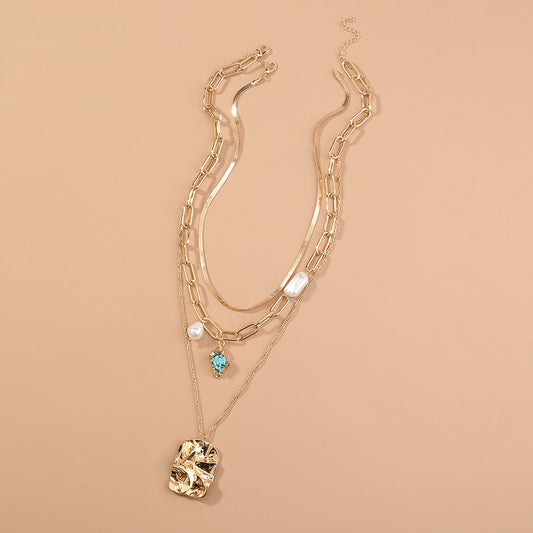 Exaggerated natural loose stone multi-layer necklace